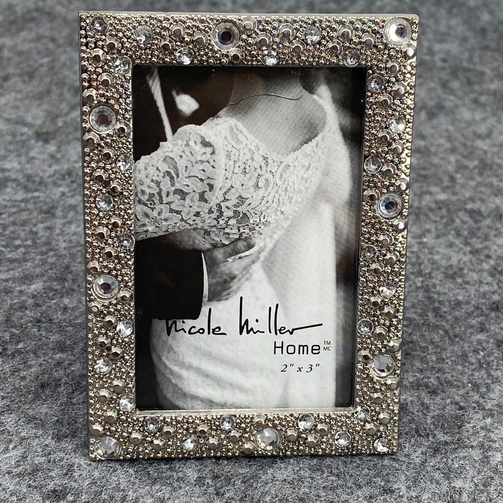 Nicole Miller NY Ornate Silver Rhinestone Photo Frame 2x3 Designer Home Decor